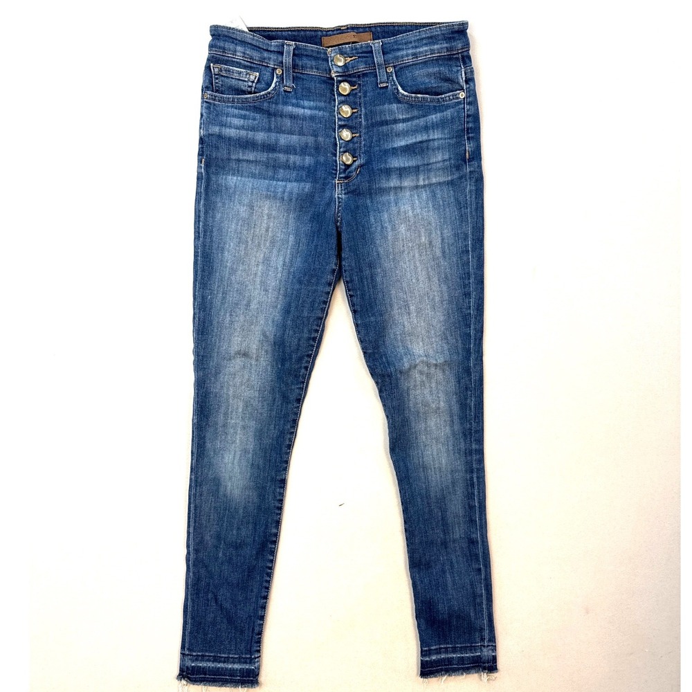 Joe's Jeans High Rise Skinny Button Fly Raw Hem Medium Wash Denim W28